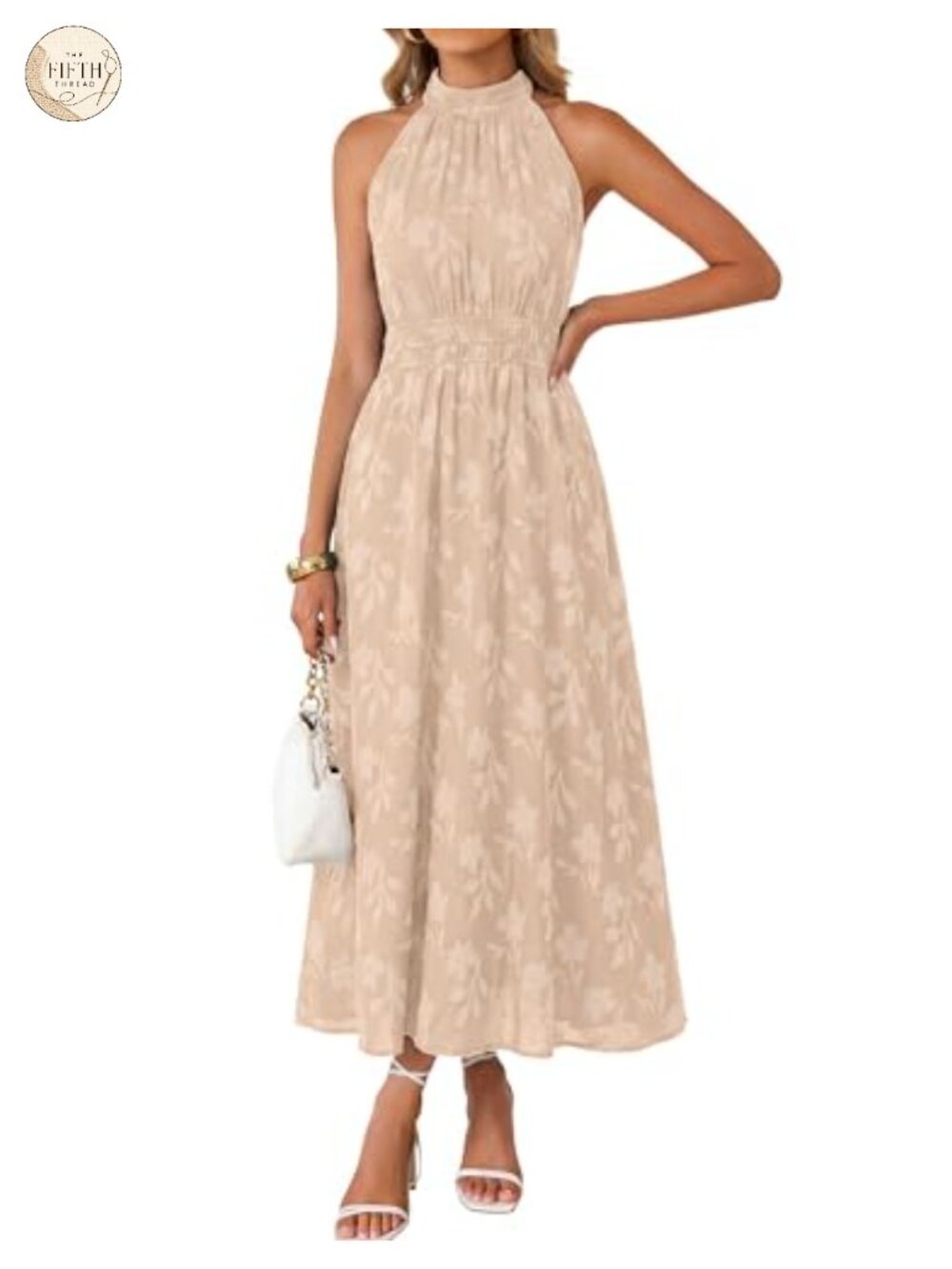 Women's Halter Maxi Dress Burnout Floral Boho Wedding Guest Semi-Formal